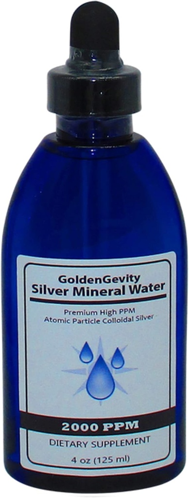 GoldenGevity 2000 PPM koloidní stříbro - 200x Více potentní 124; Bioaktivní atomové částice stříbrné stopové minerály 124; Dietní dodatek 124; 4 oz láhev