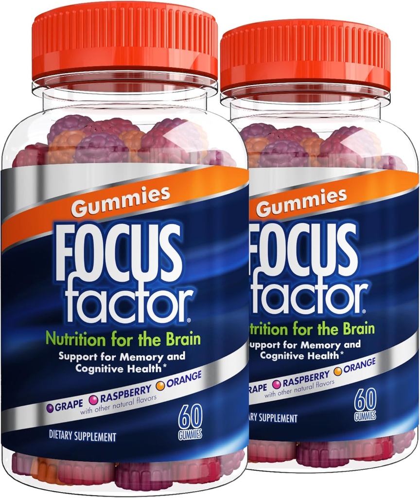 Focus Factor Nootropic Gummies, Doplněk paměti pro mozek, Fosfatidylserin, Bacopa, Huperzin A, 60 Počet, Pack of 2