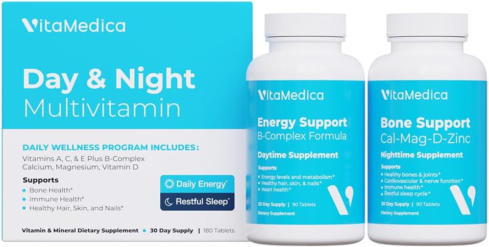 Multivitaminový den & noční rutina 124; Energie & Duševní jasnost, Kosti & Spoje, Krása, Restful Sleep 124; 30- Day Supply 124; Vitamíny A, C, D, E, B- Complex Support 124; Magnesium, Biotin, Zinek, Botanicals, & Minerály