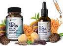 Brain Superfoods Bundle - Organic Sea Moss & Smart Shrooms, Kapsle a Liquid Drops Bundle, Organic Irish Seamoss a 7 Adaptogenní doplňky pro paměť a soustředění. Kapalné kapky v čokoládové příchutí