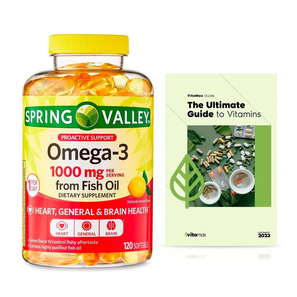 Jarní údolí Omega33 z Fish Oil 1000 mg, Maximální péče, 120 Počet + Exkluzivní VitaMax vitaminový průvodce (2 položky)