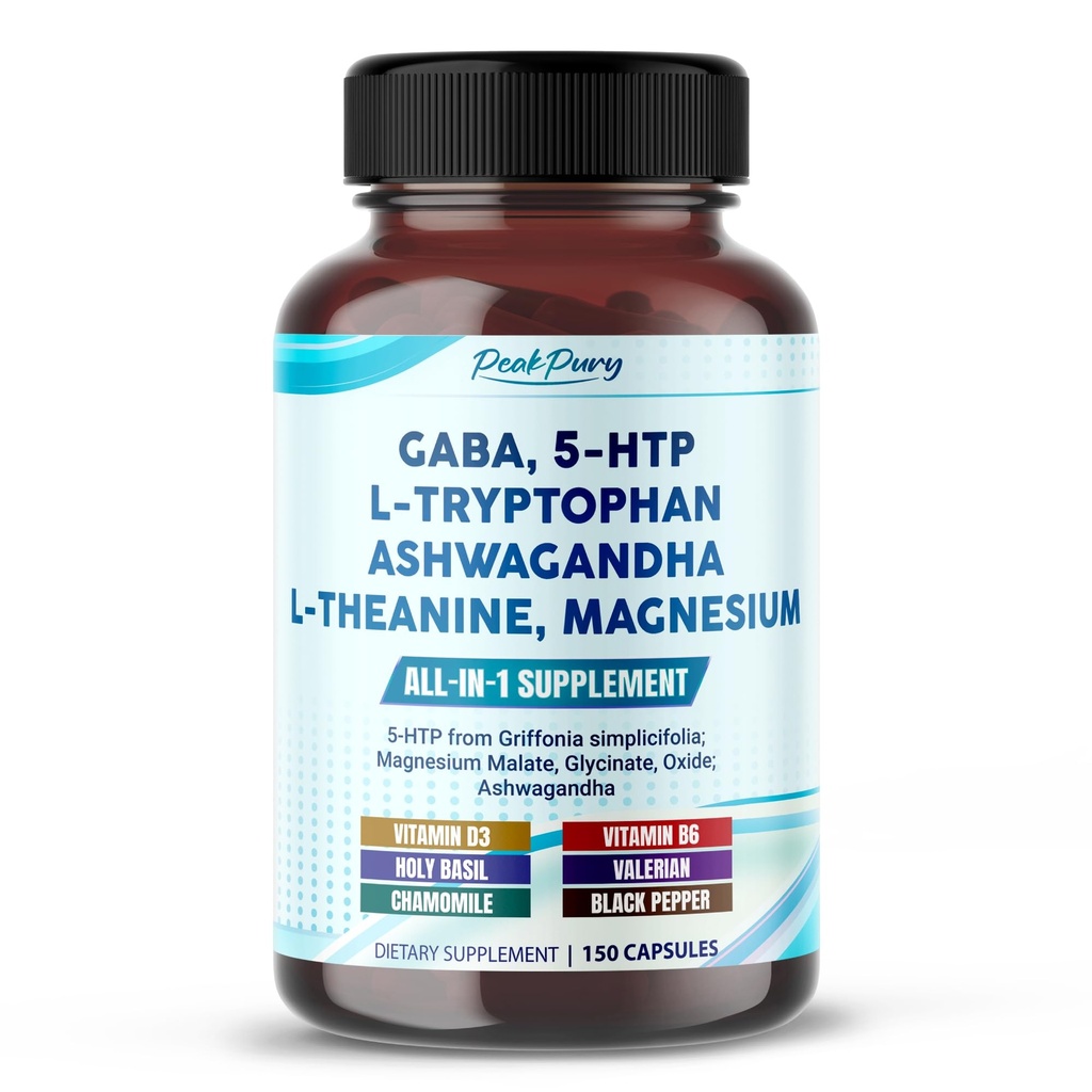GABA, 5-HTP L-tryptofan Ashwagandha Hemomile L- Theanine Magnesium - Made in USA