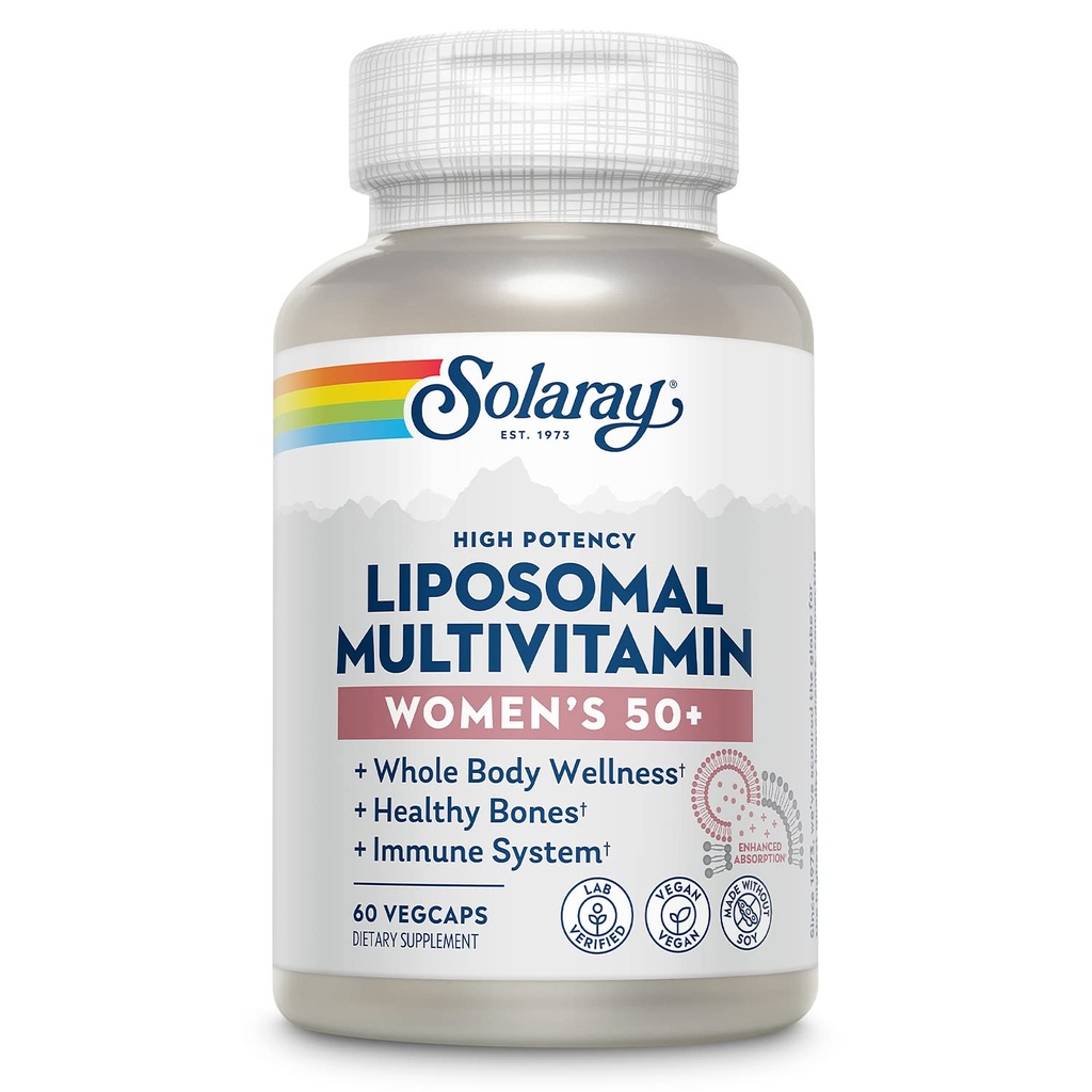 SOLARAY Lipozomální Multivitamin pro ženy 50 Plus, zvýšená absorpce se železem, vitamin D, Vitamin C, B12, Biotin & More, Imunitní podpora a zdraví kostí, Vegan, 30 Služeb, 60 VegCaps