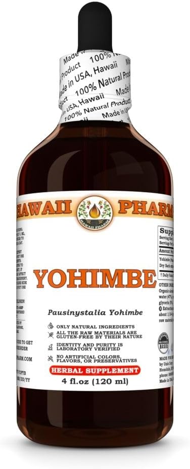 Yohimbe (Pausinystalia Yohimbe) Dry Bark tinktura, Made in Hawaii, All Natural, Vegan, Pure Liquid Extract - 4 fl.oz