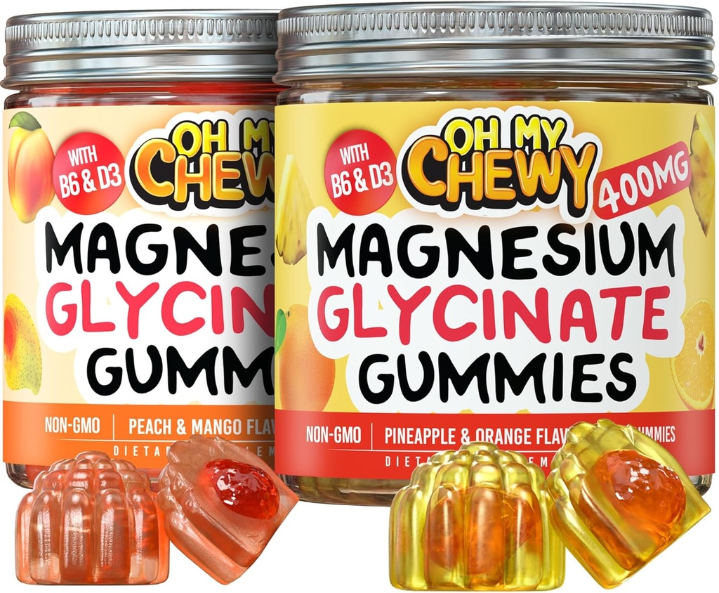 Hořčík Gummies Bundle - 2 láhve (60 každý) - Ananas Orange & Peach Mango