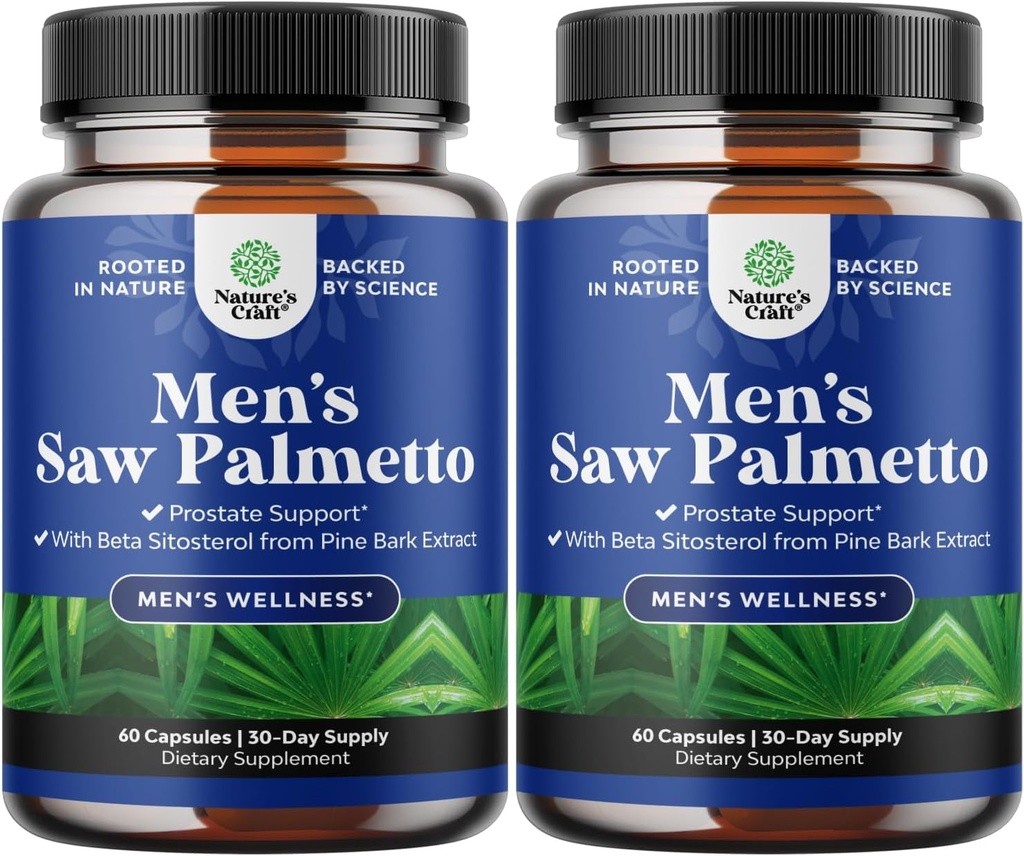 Saw Palmetto pro muže s Beta Sitosterol - Saw Palmetto Extract Prostate Support Supplement for Men 's Health & Better Brýle Control Plus Obnovení doplňků vlasů pro vlasy zdraví mužů - 2 Pack