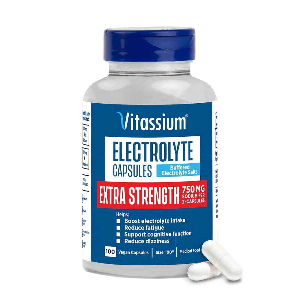 Vitamin Extra Síla Electrolyte Kapsle, 750mg sodíku pro řízení POTS a vysoké sodíkové diety, bez příchutí, 100 solných pilulek (velikost 00)