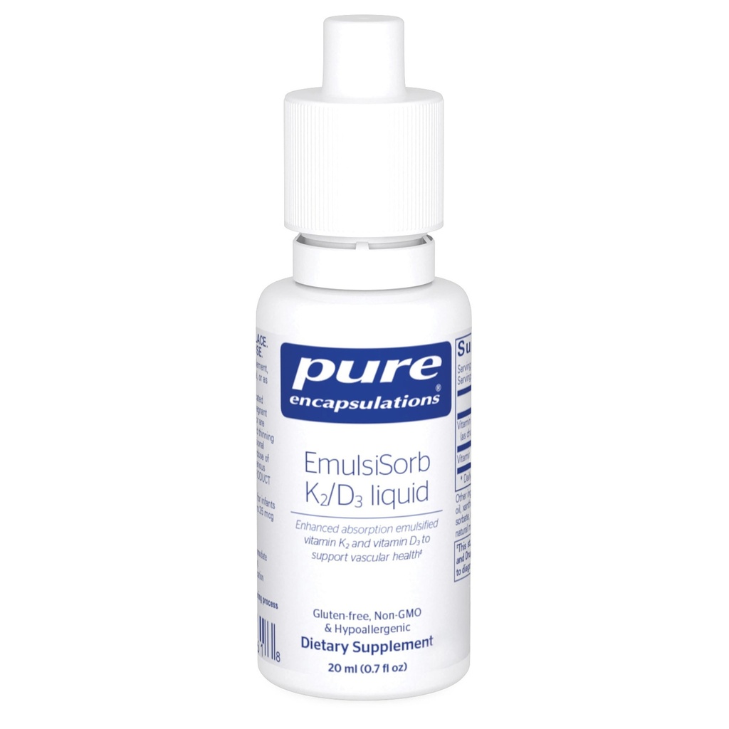 Čisté enkapsulace EmulsiSorb K2 / D3 Tekuté roztoky 124; Enhanced- Absorpce Emulsifikovaný vitamin K2 a vitamin D3 pro podporu cévního zdraví