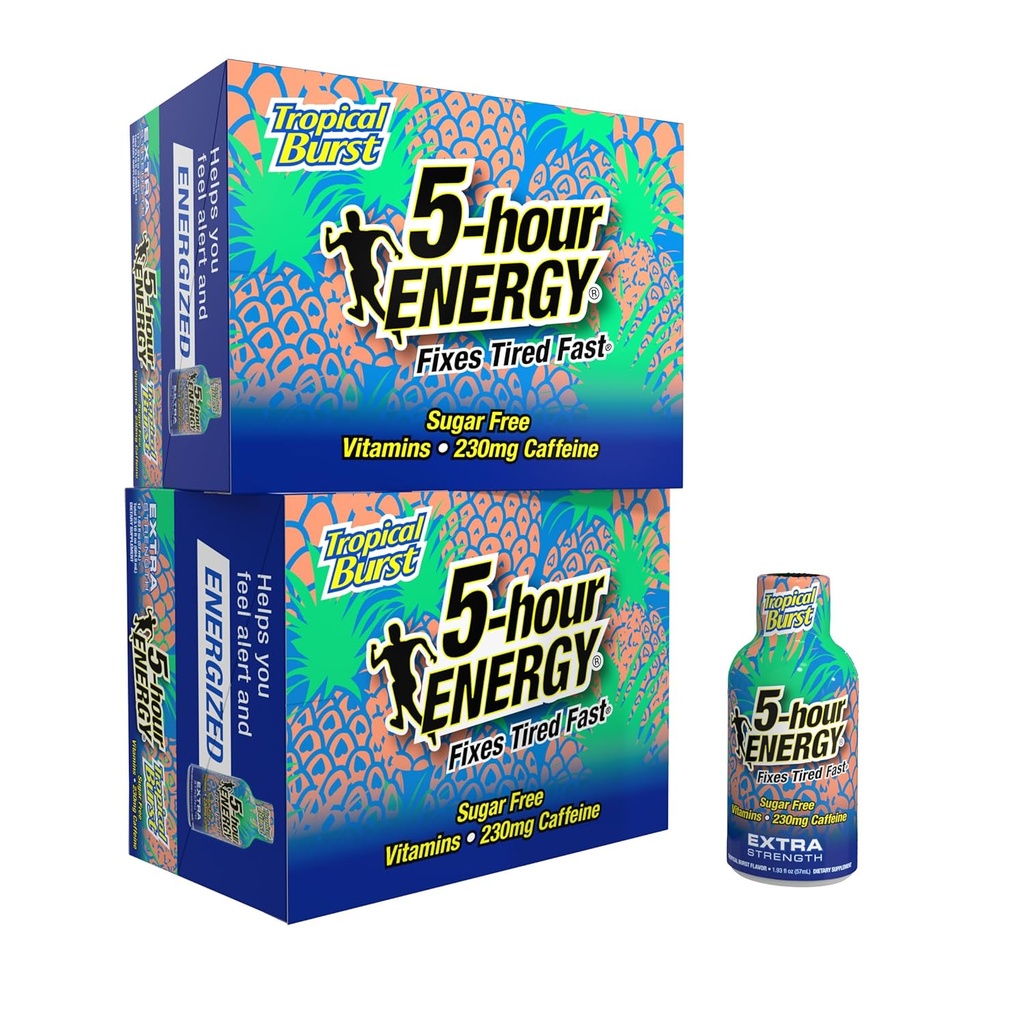 5- hodinová ENERGY Extra Energy Shot, Tropická Burst Flavor (1.93 oz., 24 Počet) Nulové kalorie & Sugar- Free 230 mg Caffeinated Shot, Amino kyseliny & B Vitaminy, Dietní doplňky