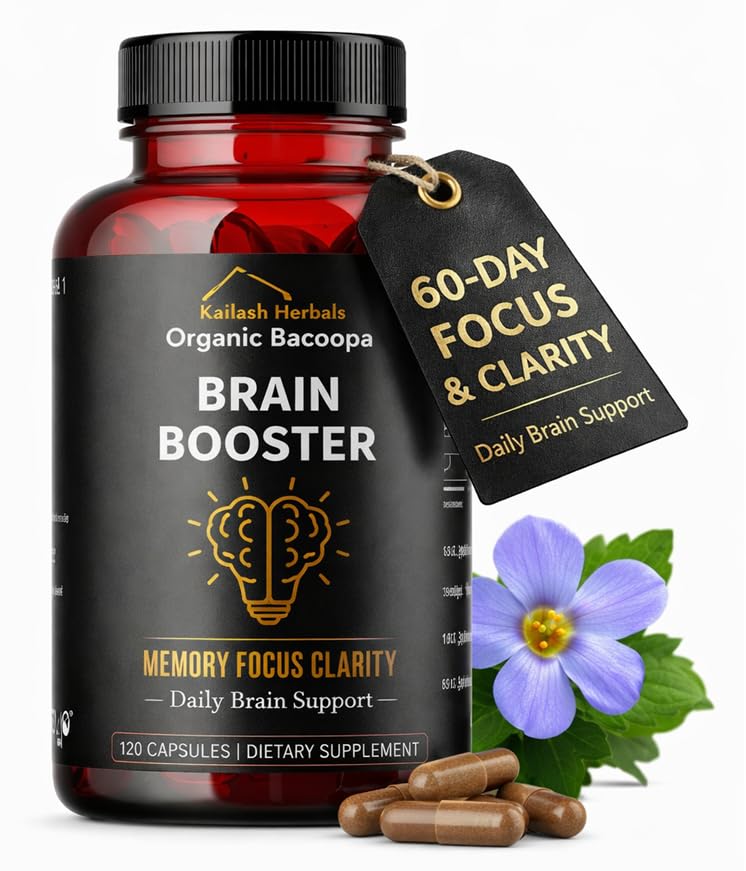 Bacopa, Organic Brain Booster, Nootropic Brain Supplement, Bacopa Monnieri / Brahmi, pro duševní ostrost, zaměření, paměť, a kognitivní Wellness, 120 Kapsle 500mg, 2 Měsíční dodávky