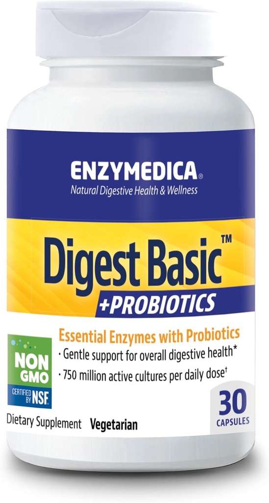 Enzymedica - Digest Basic + Probiotika, Základní trávicí enzymy s Probiotiky, 30 Kapsle FFP