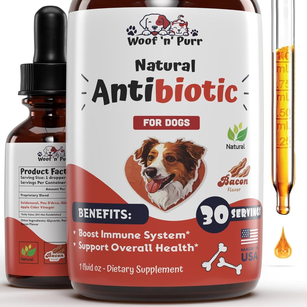 Psi Antibiotika pro infekci, Kašel, UTIs, Alergie, Svědění 124; Přírodní antibiotika pro psy na podporu kůže, Coat, & Digestion 124; pro všechny Breeds & Ages 124; 1 fl oz
