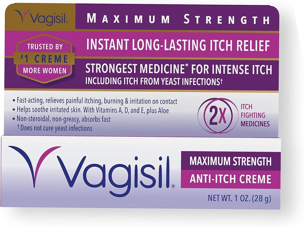 Vagisil Maximální síla Feminin Anti- Itch krém s benzokainem pro ženy, pomáhá zmírnit kvasinkovou infekci Irritation, Gynekolog Testováno, Fast- Herecing, klid a chlazení kůže, 1 oz