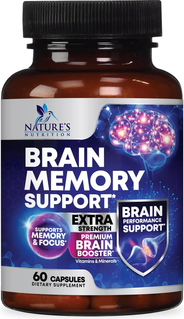 Mozkový doplněk paměti pilulky - 3X Síla Nootropics for Concentration, Clarity & Focus Support - Brain Health Cognitive Vitamíny s Bacopa, Fosfatidylserine & DMAE, Brain Booster - 60 Kapsle