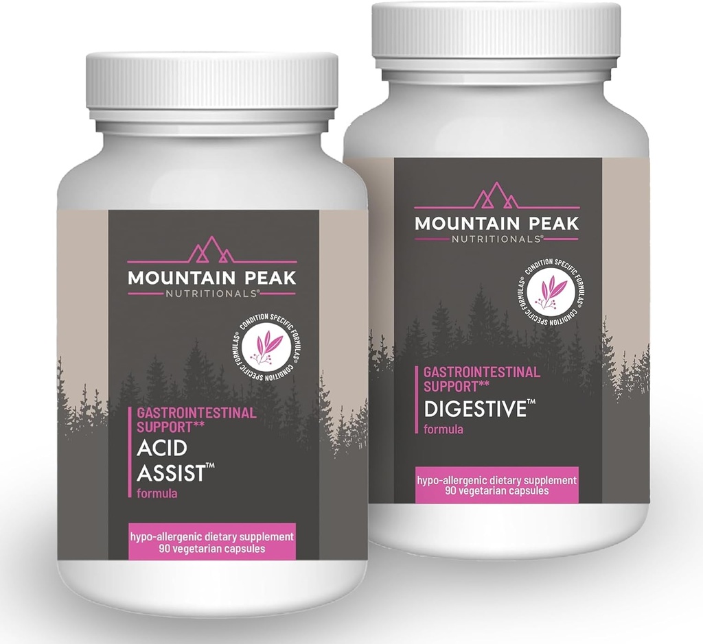 Hory Peak Nutriční Acid Assist & Digestive Support Combo Pack - Gastrointestinální a stravitelné zdraví - Enzymy, Probiotika, a Nutrient Support - 90 Vegetariánské kapsle Každý
