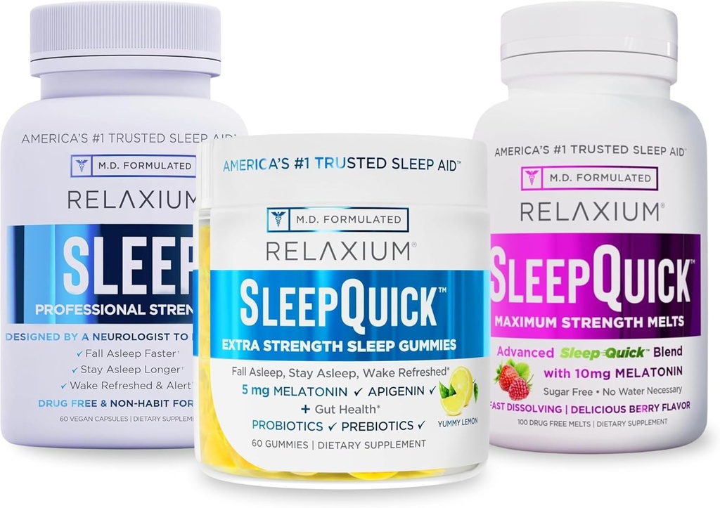 Relaxium Sleep 124; 60 Kapsle + Spánkové rychlé roztavení + Žvýkačky (Rodinný balíček Spánkové pouzdro)