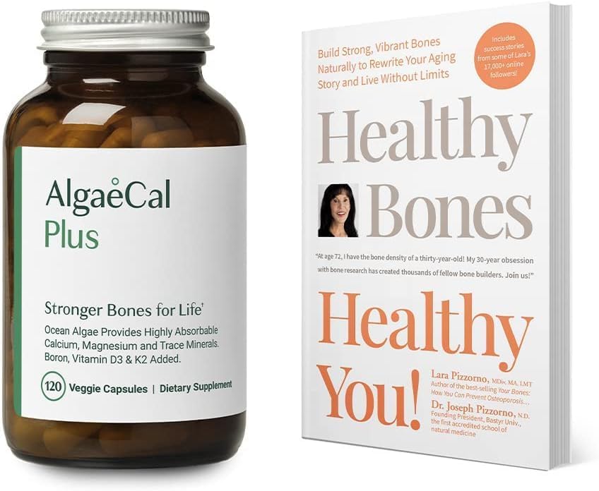 ALGAECAL Bundle vápník dodatek pro ženy a muže Vitamin D3 & K2, hořčík a kniha Lara Pizzorno Zdravé kosti Zdravé vás, ke zvýšení zdraví kostí, 1-měsíční dodávky
