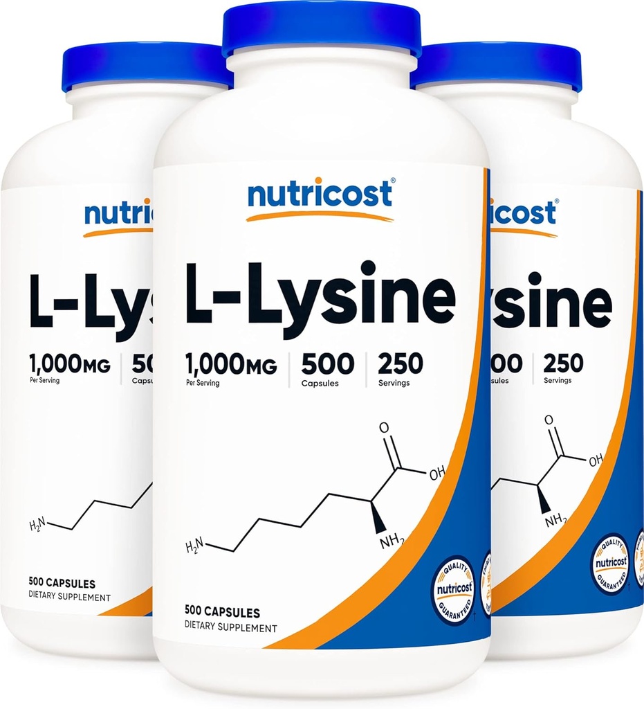 Nutricost L- Lysin 500mg (1000mg Serving), 500 tobolek (3 lahvičky)