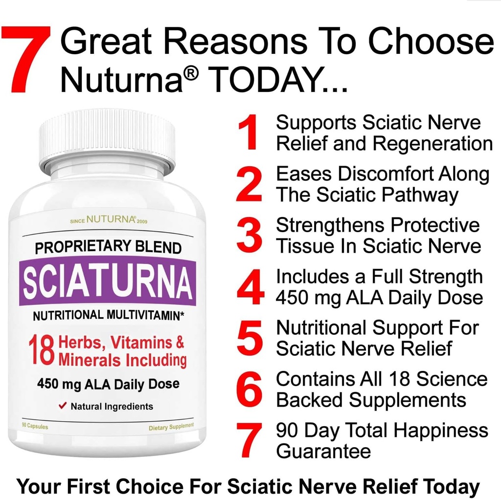 Sciatic Nerve Relief Supplement with 450 mg Alpha Lipoic Acid - 18 in 1 Super Formule pro dolní záda, Hip, Lumbar, Thigh, Leg, Foot - Nejlepší přírodní Sciatic Nerve Relief Support - 90 Kapsle