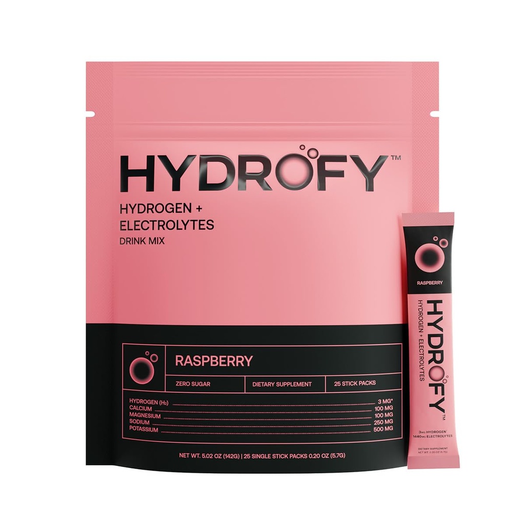 Hydrogenovaná voda + Electrolytes Drink Mix 124; H2 Hydratační balíčky s molekulárním vodíkem, sodík, draslík, hořčík, vápník a minerály 124; No Cukr 124; Raspberry 25 Ct
