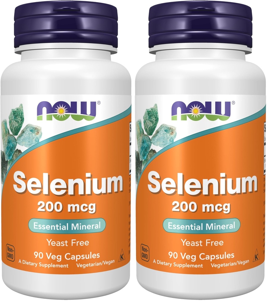 Nyní doplňky, Selen (L- Selenomethionin) 200 mcg, esenciální mineral *, 90 Veg Kapsle (Balení po 2)