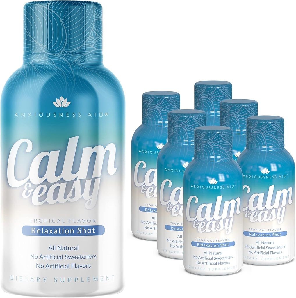 Klid & Easy - Přírodní stres Relief Shot, KSM- 66 Ashwagandha, Suntheanine L Theanine, Calming Adaptogen Drink, Relaxation, Focus, a Mood OF 124; 2 oz Liquid Bottle (6 Pack)