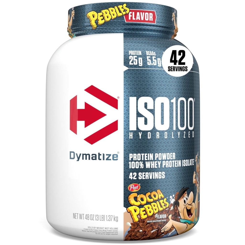 Dymatize x kakaové oblázky ISO100 syrovátkový prášek izolát, 25g proteinu, 5.5g BCAA, 120 Cal., gluten Free, 1g tuku, 1g cukru, 2g karbu (42 porcí)