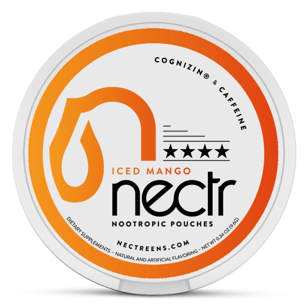 Nectr Energy Nootropní Pouches - Ledové Mango ochucené, Kofeinové Pouches s Cognizin ® Citicoline. Sugar- zdarma Brain Treats. hladký, trvalý Focus & Energy Supplement - 1 Puck 16ks
