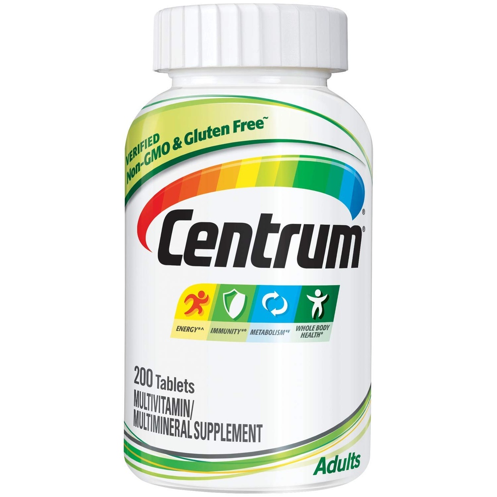 Centrum Dospělý multivitamin / víceminerální doplněk s antioxidanty, zinek, vitamin D3 a B vitaminy, gluten zdarma, Non- GMO ingredience - 200 Počet