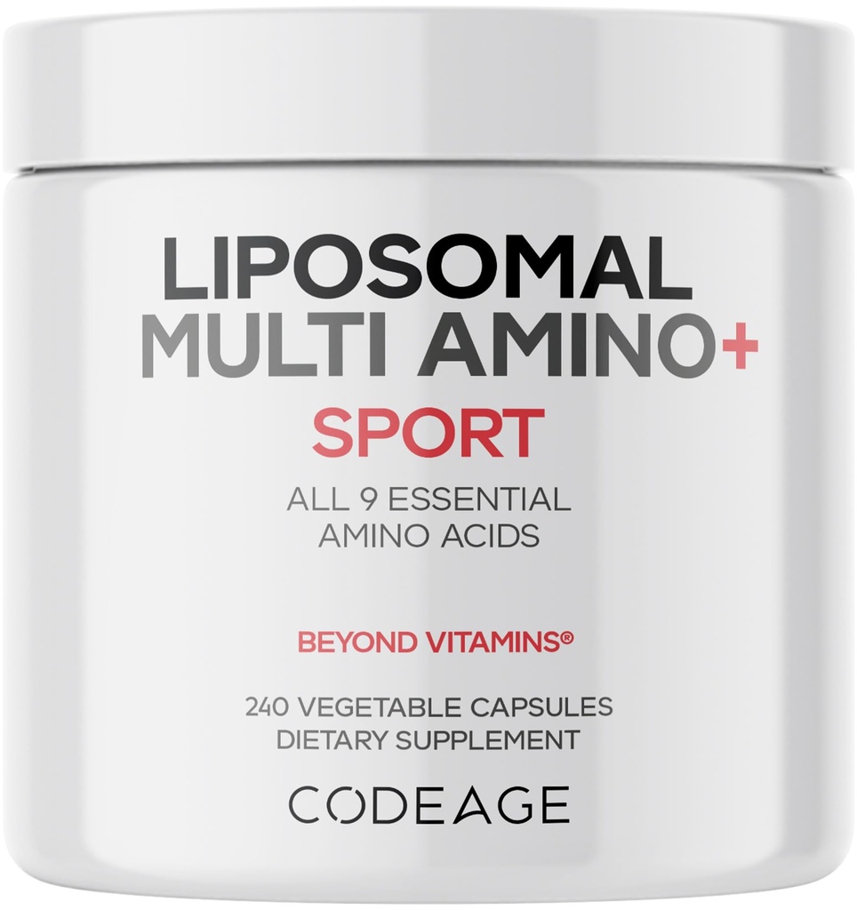 Codeage Multi Amino + BCAA & EAA dodatek, všech 9 esenciální aminokyseliny, Free- Form Branched- Chain Amino Acid pilulky, sportovní dodatek, Pre & Post cvičení, Liposomální dodání, Vegan, 240 Kapsle