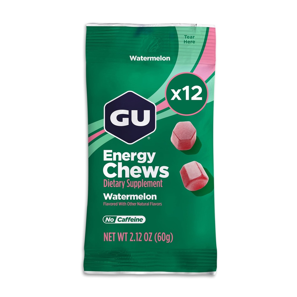 GU Energy Chews, Vodní meloun Energy Gummies s Electrolytes, Vegan, gluten- Free, Kosher, Caffeine- Free, a Dairy- Free On-The- Energy for any workout, 12 sáčků (24 Služeb celkem)