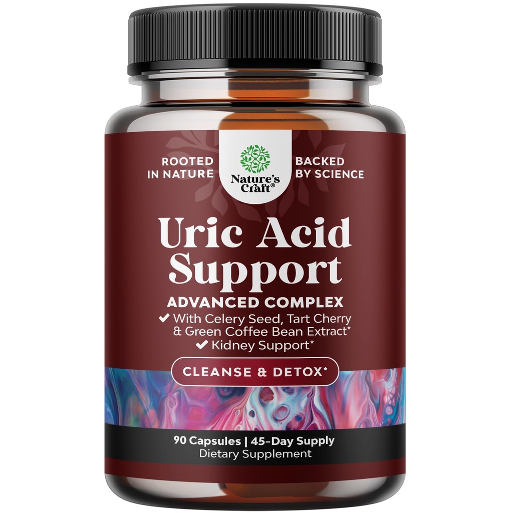 Green Coffee Bean Extract for Uric Acid Cleanse & Detox - Green Coffee Beans with Turmeric, Tart Cherry & Celery Seed for Dospělí - Denní Acid Flush pro Joints Support & Kidney Cleanser - 90 Ct