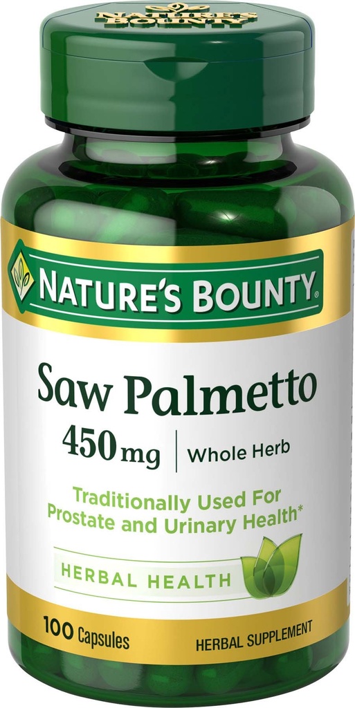 Příroda Bounty Saw Palmetto, bylinný doplněk zdraví, prostata a močové zdraví, 450 mg, 100 Kapsle