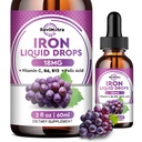 Liquid Iron Dodatek pro ženy, muži a děti - Liquid Iron Kapky s folátem, Vitamin C, B6, B12 pro anemii, Red Blood Cell, Energy Support - Grape Flavor, 2 Fl Oz