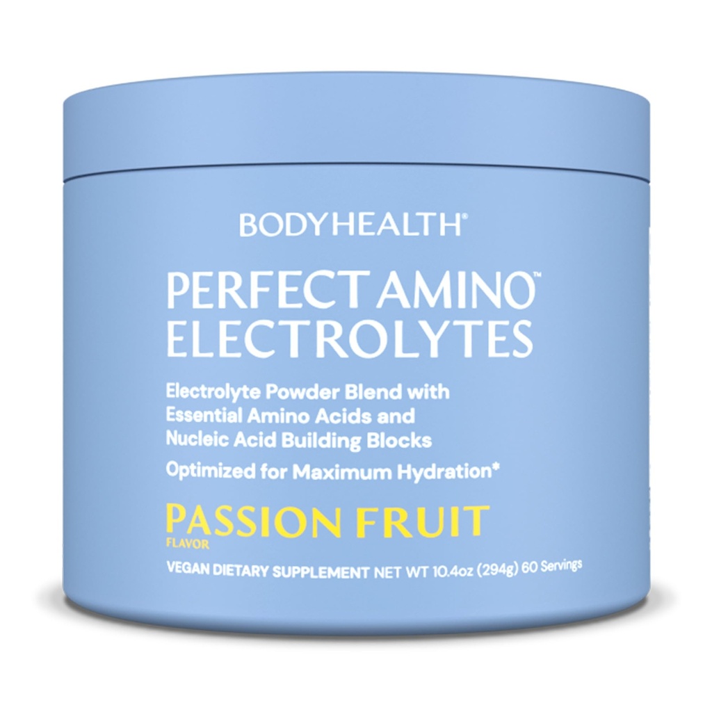 BodyHealth PerfectAmino Electrolytes Powder No Sugar, Hydration Fasting Keto Nula Sugar Electrolytes Drink Mix with Trace Minerály - Passion Fruit - 60 Servings