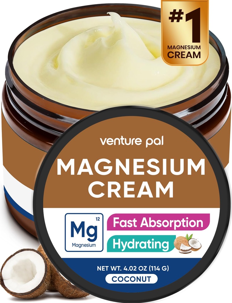 Venture Pal Magnesium Lotion, Topical Magnesium Cream for Sleep, Leg Cramps & Pain, Muscle Relaxation, klid, hydratační doplněk s kokosovým olejem, Shea máslo & Hyaluronic acid, bezpečné pro děti