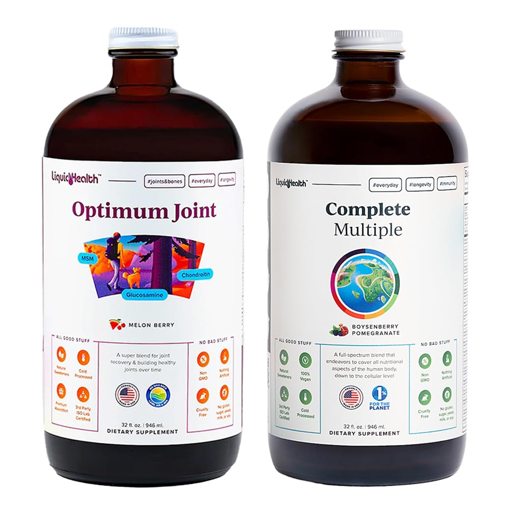 LIQUIDHEALTH Optimum Joint Glucosamine Chondroitin dodatek & Kompletní vícenásobné Multivitaminové pouzdro pro muže a ženy - Imunitní podpora, Kostní společné zdraví, Celé potraviny - USA Made, Vegan, Non- GMO