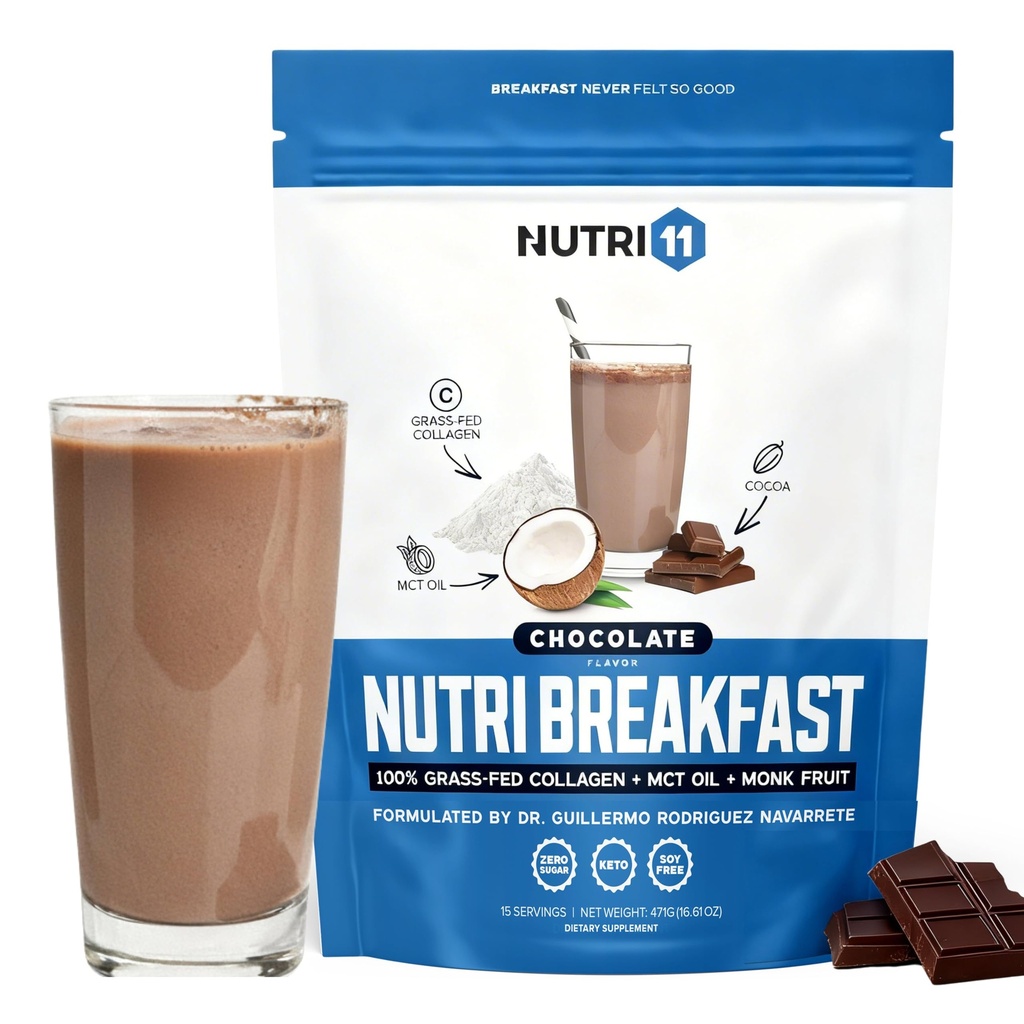 Nutriční snídaně Nutrillermo / Keto Protein Collagen Powder s MCT Oil / MCT Oil Powder / Keto Collagen Peptides s Grass- Fed Bovine Collagen Typ I & III (15.9, Čokoláda)