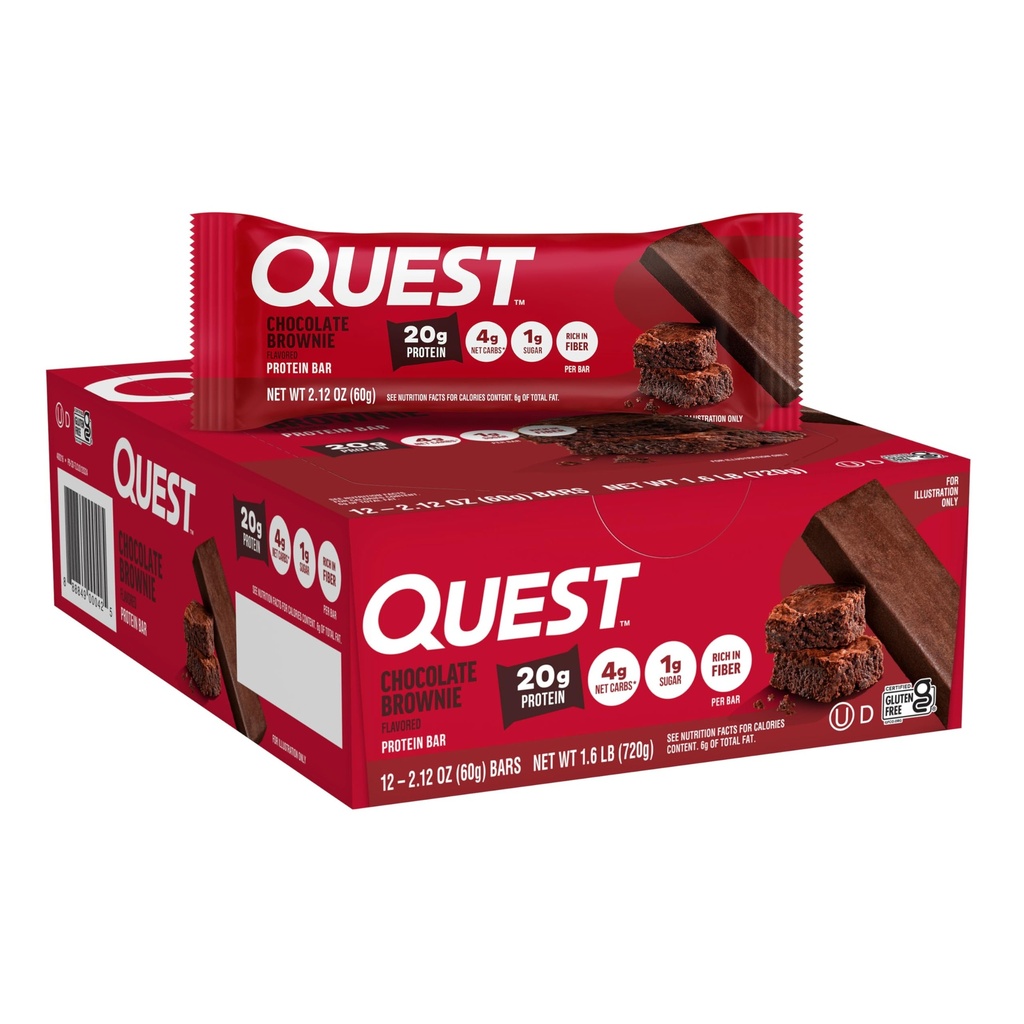 Quest Nutrition Chocolate Brownie Protein Bar, 20g Protein, 1g cukr, 4g čistý karb, gluten zdarma, gluten zdarma, 12 Počet