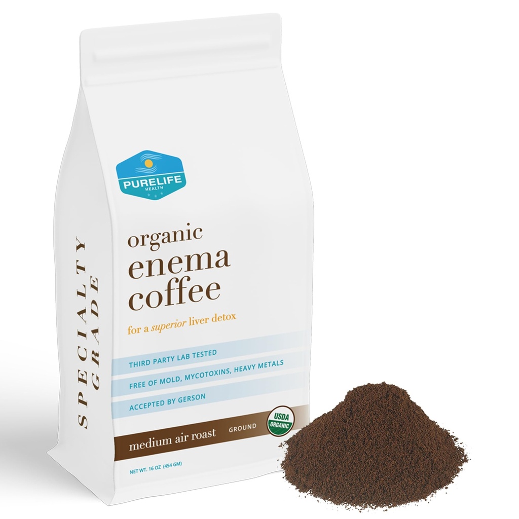 PureLife Enema Coffee- 1 Lb - Organic Gerson Specific - Ground - Mold & Fungus Free - Air Pražené střední / shipped Fresh - Americké vlastněné a provozované od roku 2012