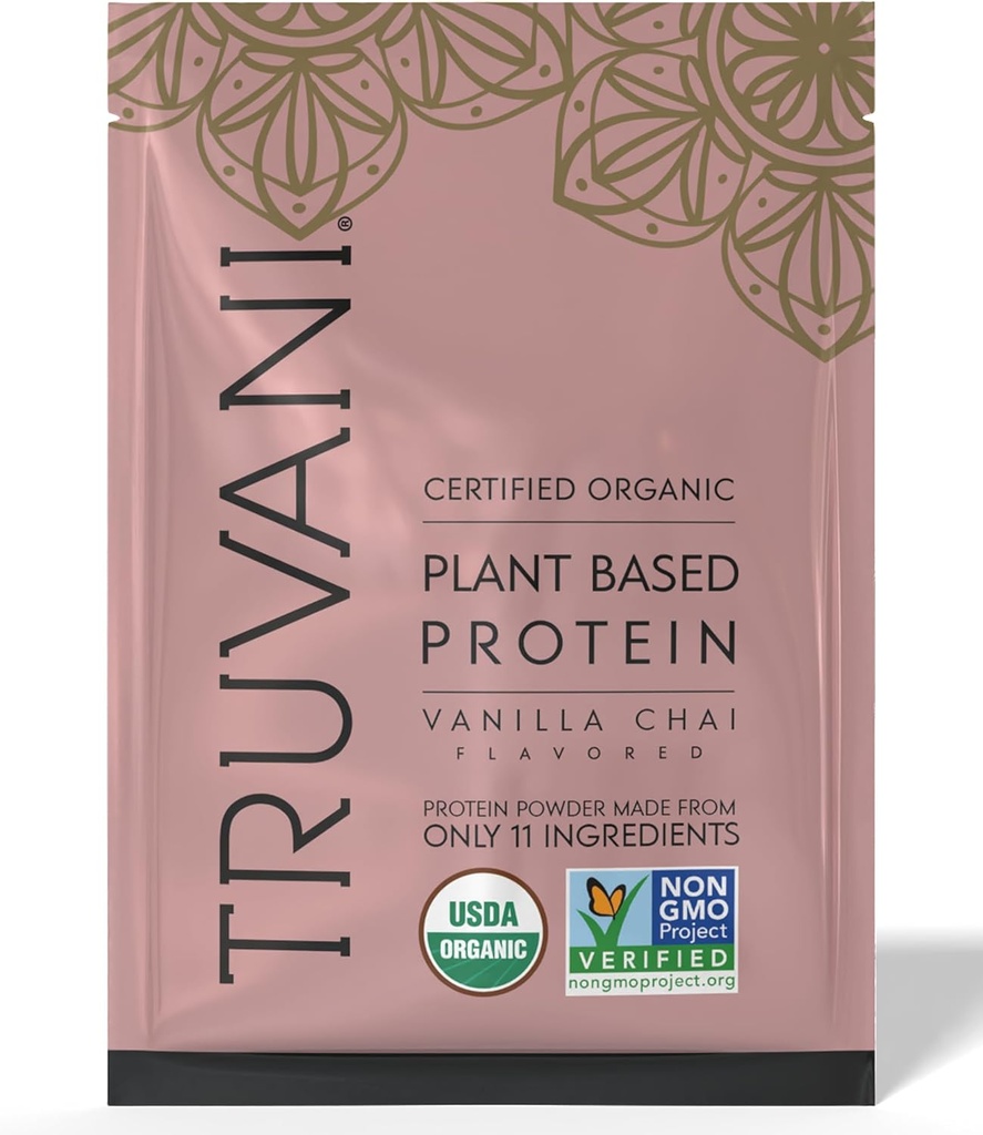 Truvani Vegan Pea Protein Powder 124; Vanilla Chai CLANE124; 20g Organic Plant Based Protein 124; 1 Serving CLANE124; Keto CLANE124; Gluten & Dairy Free CLANE124; Low Carb CLANE124; No Add Sugar