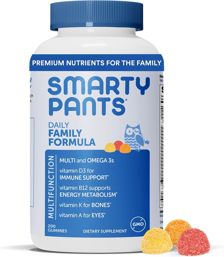 SmartyPants Multivitamin pro muže, ženy a děti: Vitamin Gummies s Omega 3 Fish Oil (EPA / DHA), Methylfolát, Vitamin D3, C, Vitamin B12, B6, Vitamin A, K & Zinek, 200 Počet (30 Day Supply)