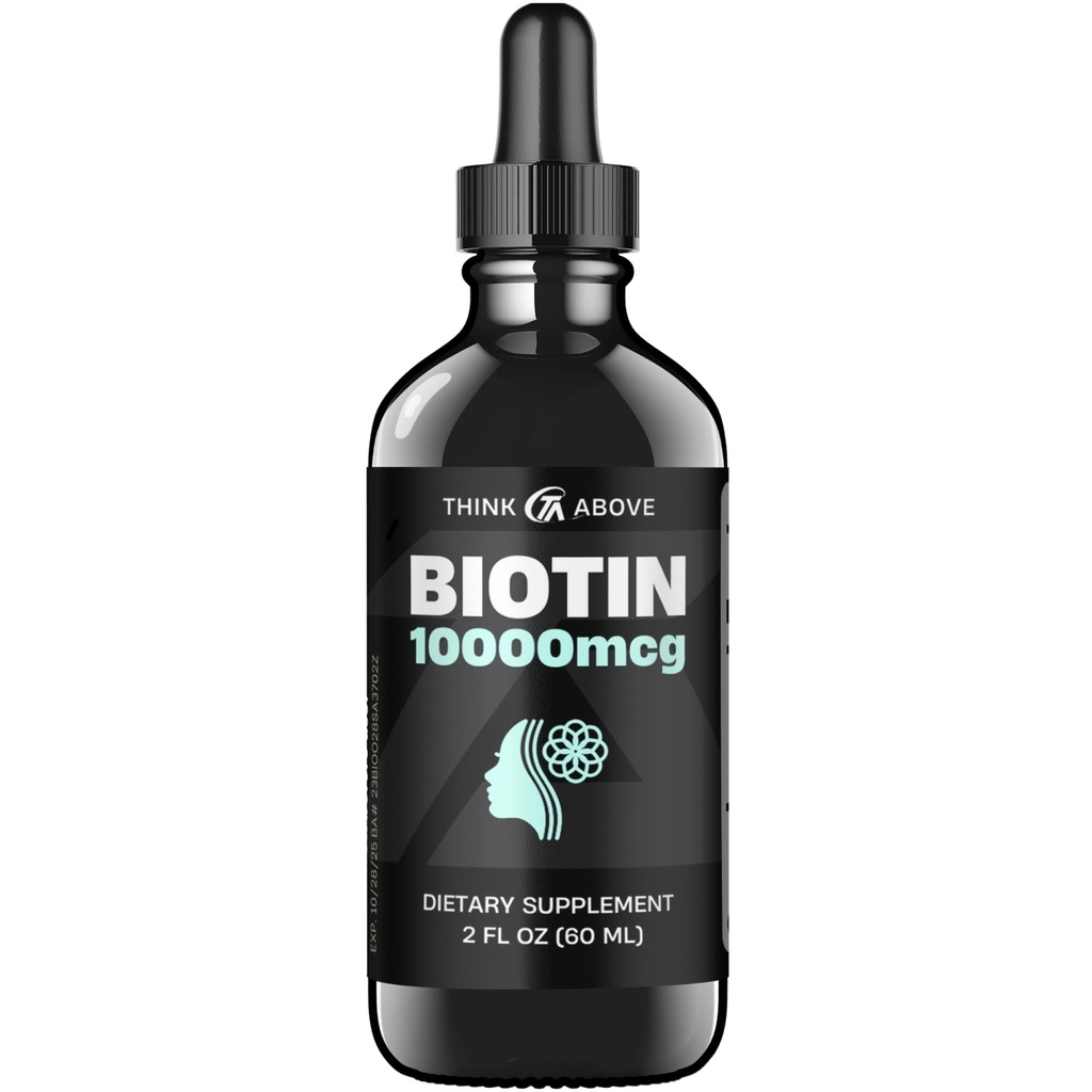 Liquid Biotin 10,000 mcg s vitaminem C - vysoká potence vlasy, kůže a nehtové podpory - Rychlá absorpce Biotin kapky - 60 denní zásoba - 2 oz