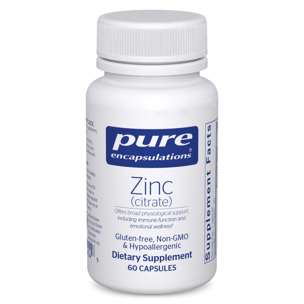 Čisté enkapsulace zinek (Citrát) - pro imunitní systém, vývoj tkání a metabolismus * - Minerální doplněk s enzymy - Vysoce absorbovatelné zinek - Vegan & Non- GMO - 60 Kapsle