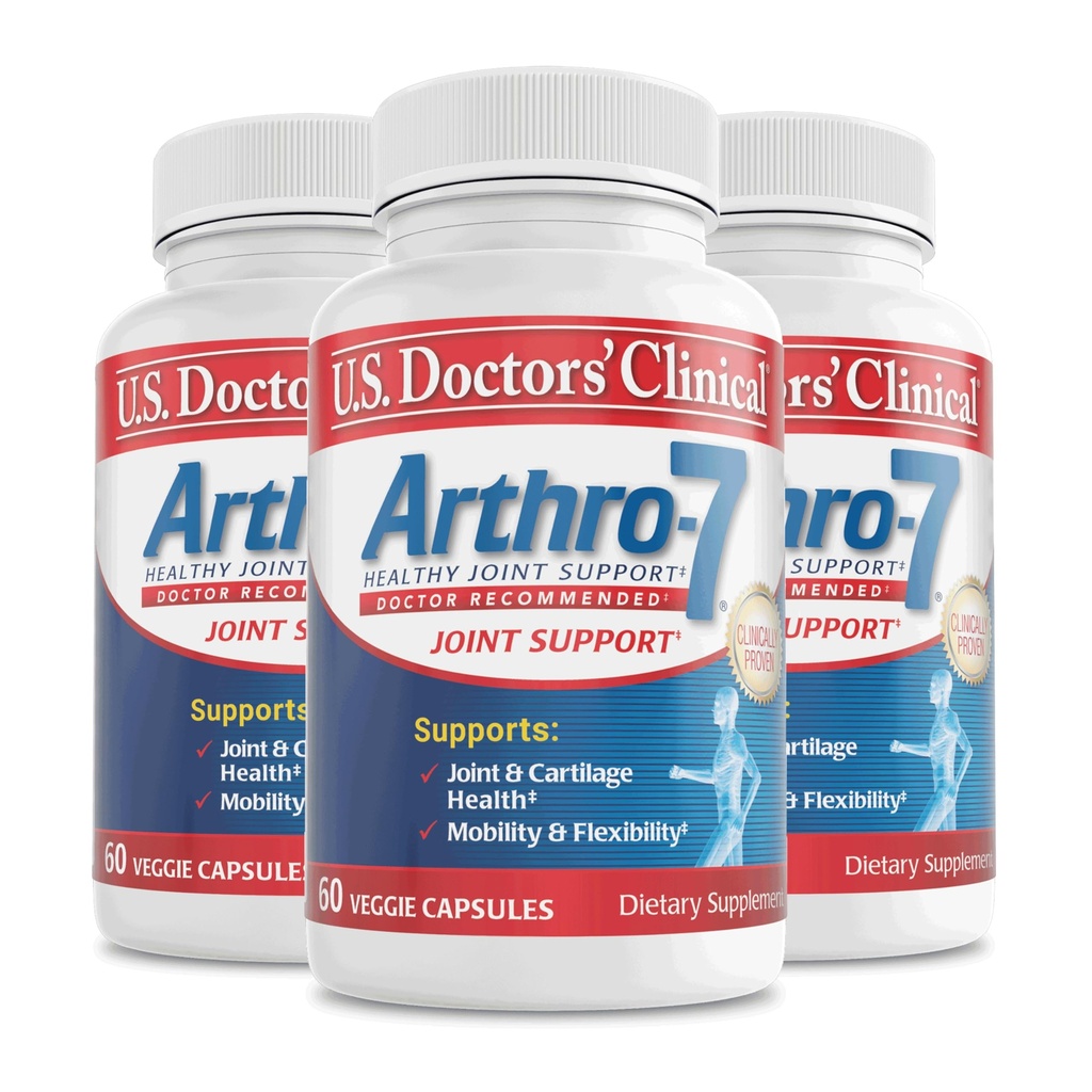 Clinical Arthro-7 - Klinicky osvědčený komplex společné podpory s turmerickou, kolagenovou, bromelain pro flexibilitu, mobilitu a silnou chrupavku - 180 Kapsle (3 láhve) - 45 / 90- denní zásobování