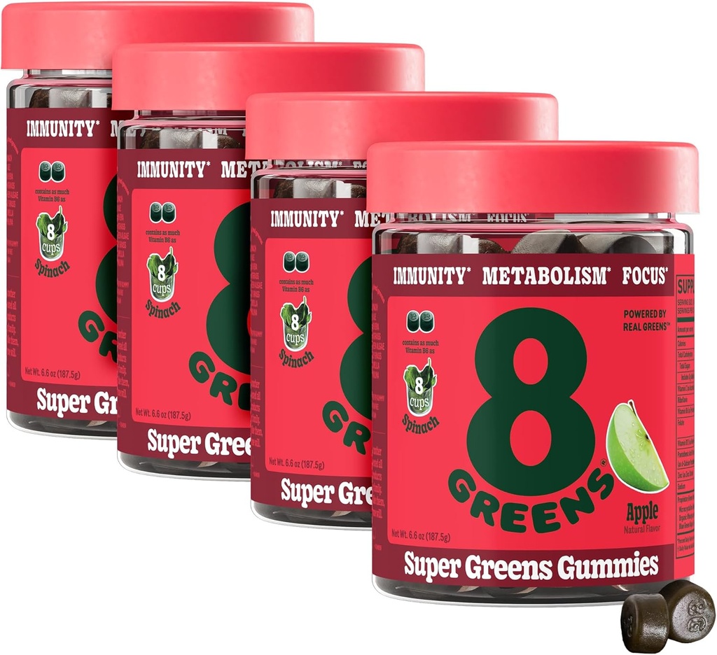 8Green Supergreens Gummies PHAR124; Super Green Powder Superfood Gummy for Metabolismus, Imunity & Focus, Digestive Health Enzymes, Organic: Chlorella, Spirulina, Aloe Vera, Apple Flavor, 200 Počet