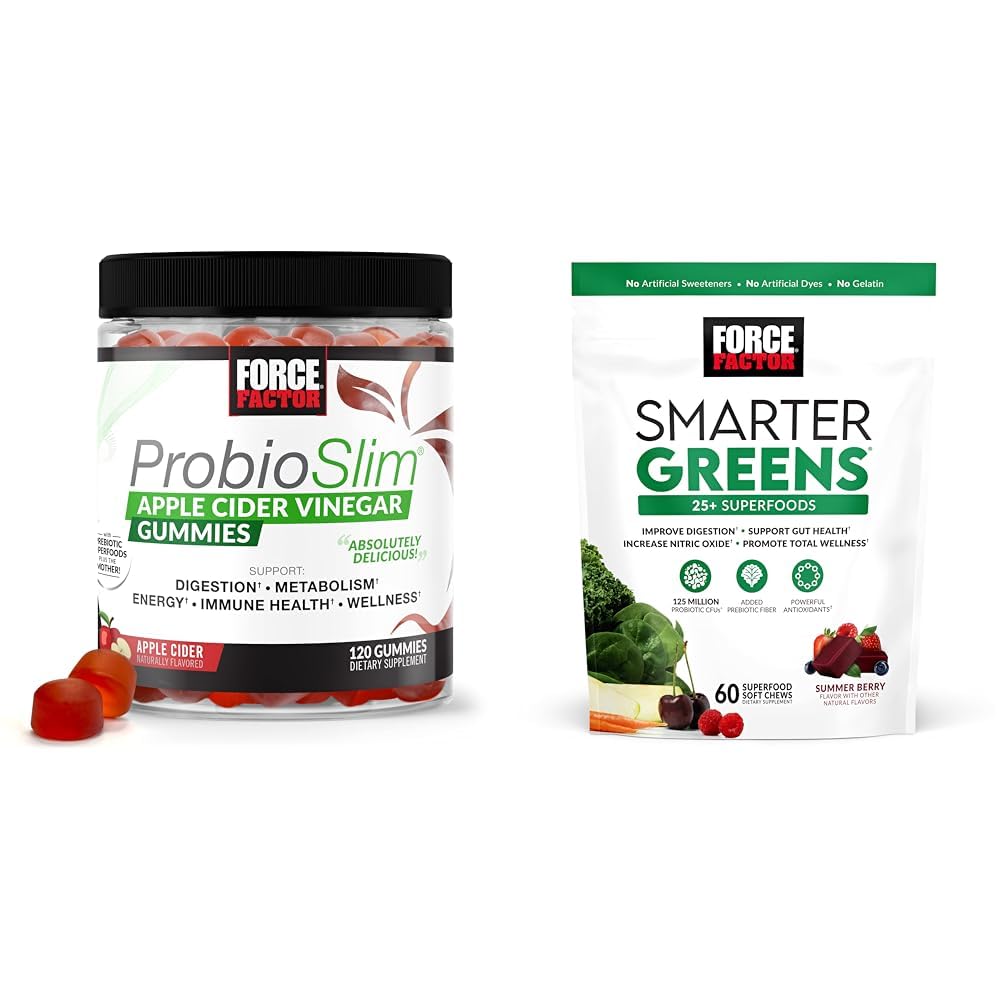 Force faktor ProbioSlim Apple Cider Ocet Gummies s organickým, LactoSpore & Smarter Green Chews, Green and Superfoods s Probiotika, Antioxidant