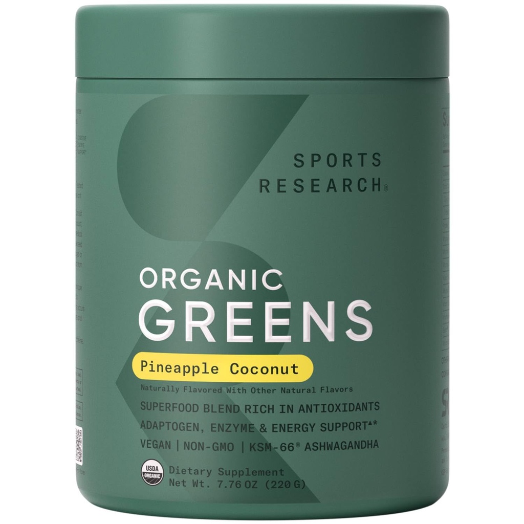 Sports Research ® Organic Ananas Coconut Green - Digestive Health, Natural Energy & Mood Support * - Certified Organic Powder - 20 Servings