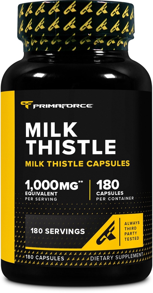 Primaforce Milk Thistle 180 Kapsle 1000mg Ekvivalentní - Gluten Free, non-GMO dietní dodatek, od 250mg 4: 1 Extract