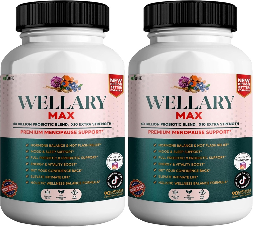 Wellary Max Menopauza Support Supplement, 40 Milionů CFU Probiotic Blend, 90 Kapsle (2)